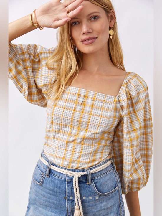 Maeve Tops - Maeve by Anthropologie Plaid Square neck Blouse